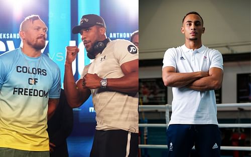 Oleksandr Usyk with Anthony Joshua (left) and Ben Whittaker (right)