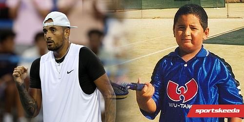 Nick Kyrgios said he can identify with overweight children who feel embarrassed to play a sport they like (right photo courtesy of Kyrgios' Instagram page)