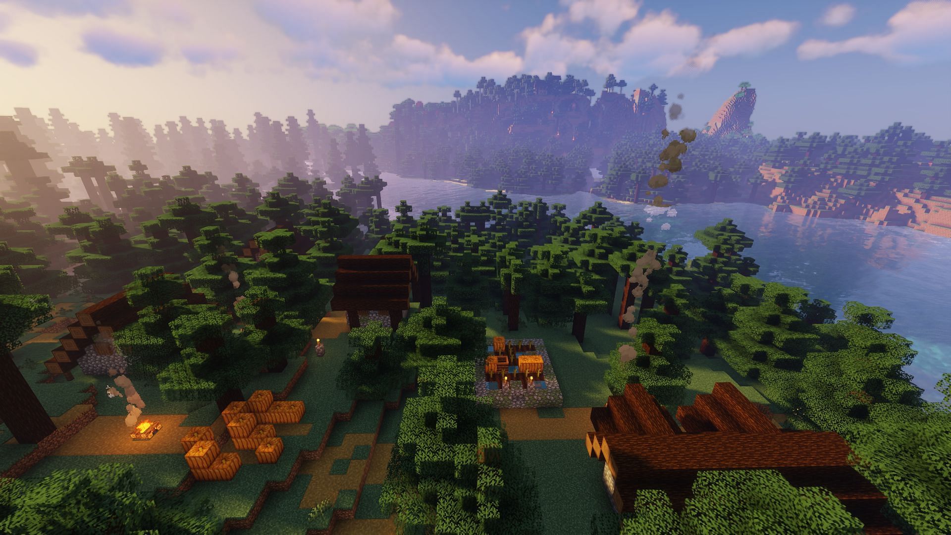 The double spruce villages featured on the seed (Image via Minecraft)