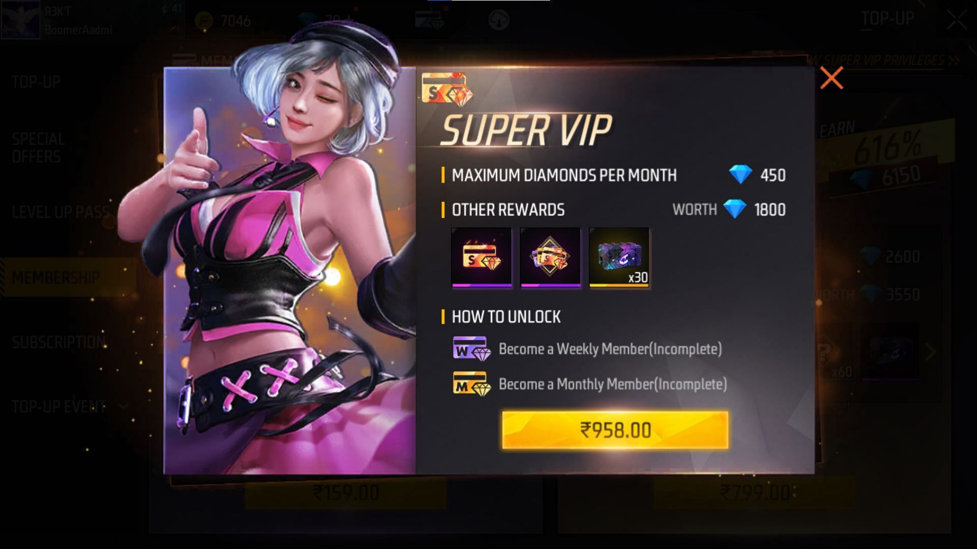 Super VIP perks include diamonds and Evo Gun Token Choice Crate (Image via Garena)