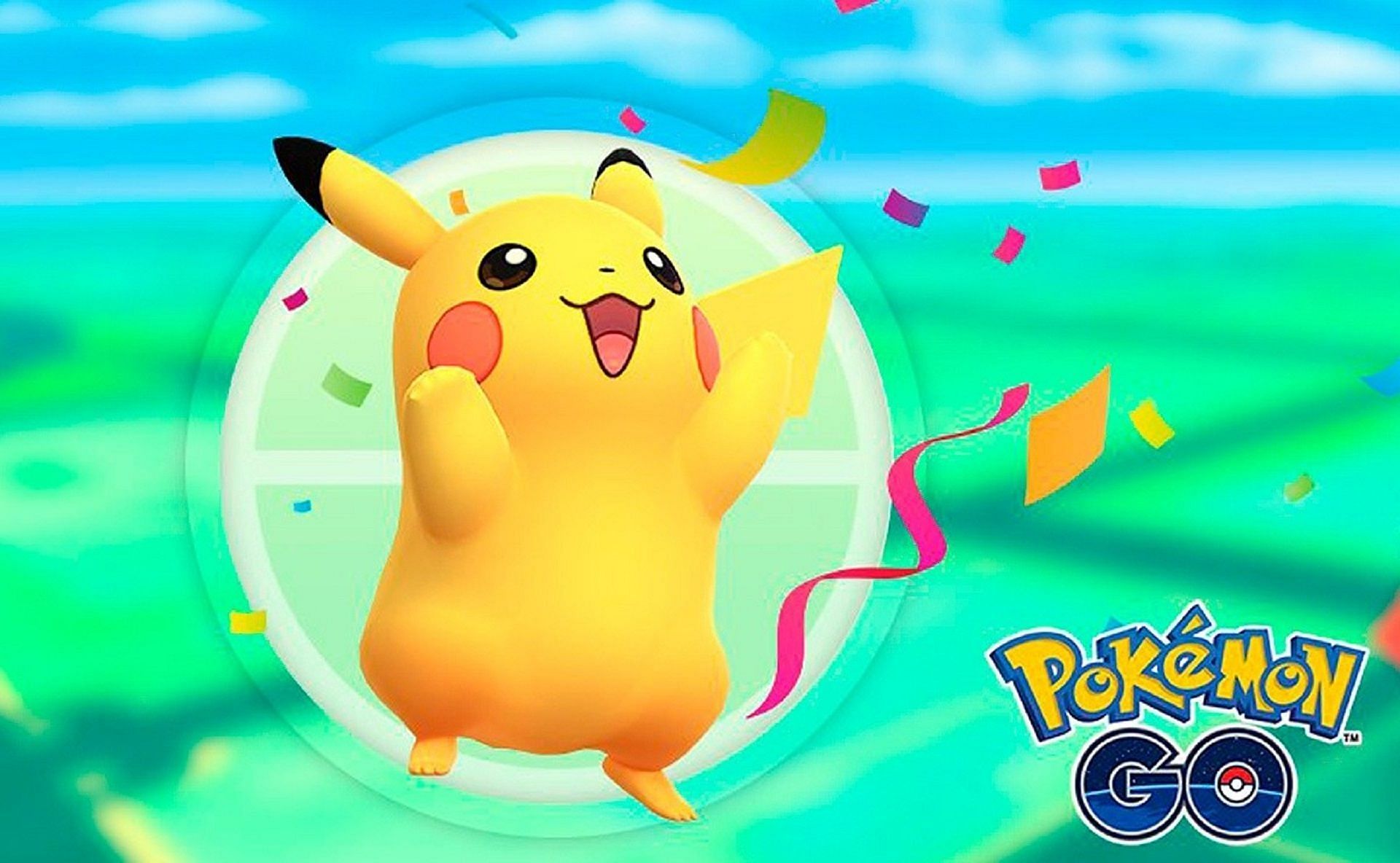 Pikachu celebrates in the confetti in Pokemon GO (Image via Niantic)