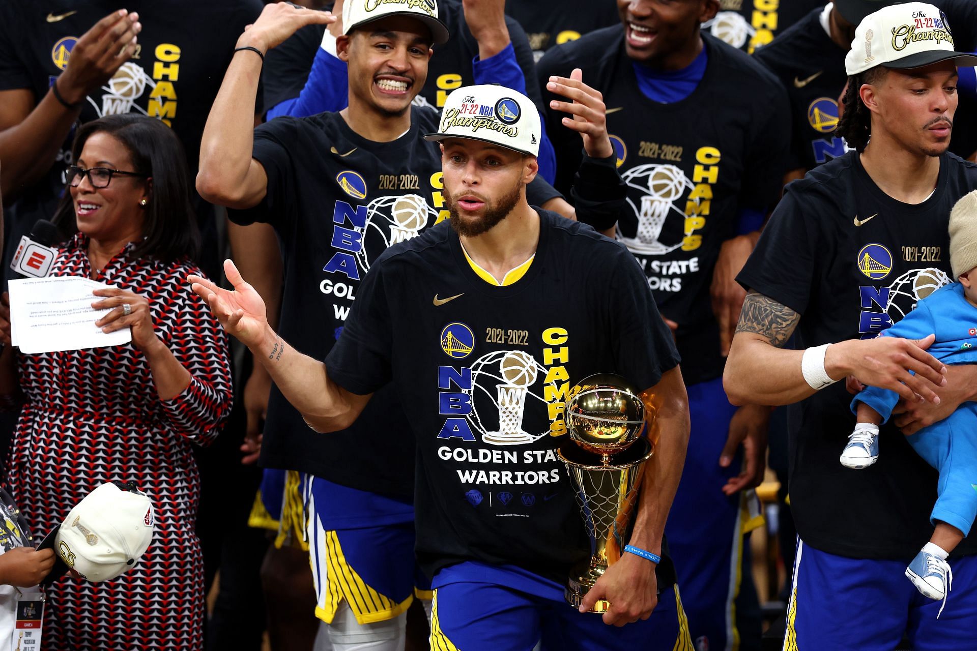 Steph Curry celebrates after winning the 2022 NBA finals.
