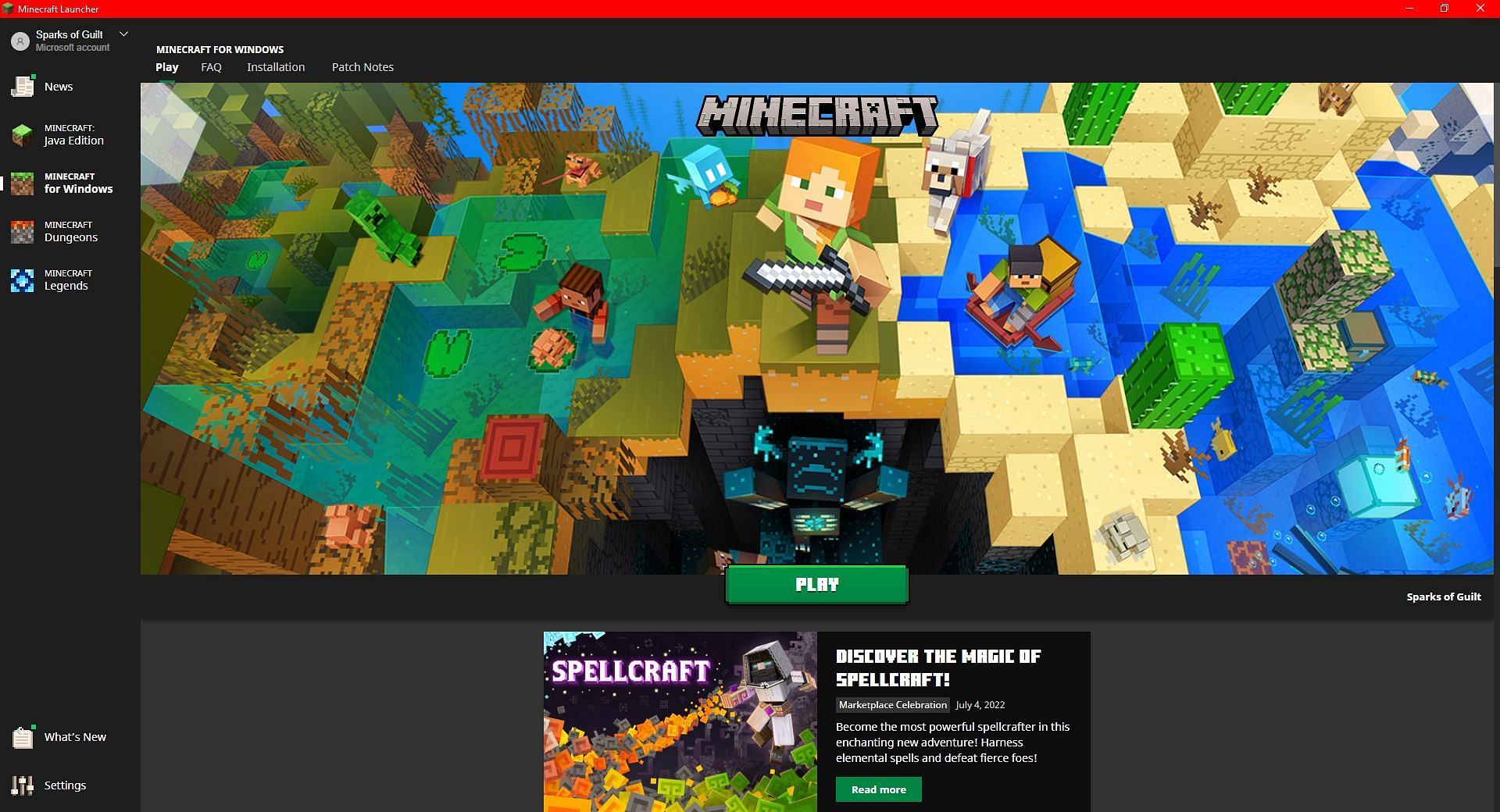 Bedrock Edition, as seen on the launcher, updated to the most recent version (Image via Mojang)