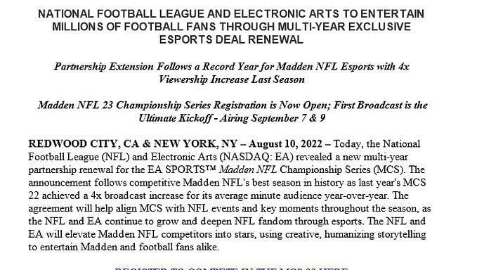 The NFL And Electronic Arts Renew Exclusive Madden Deal - Game