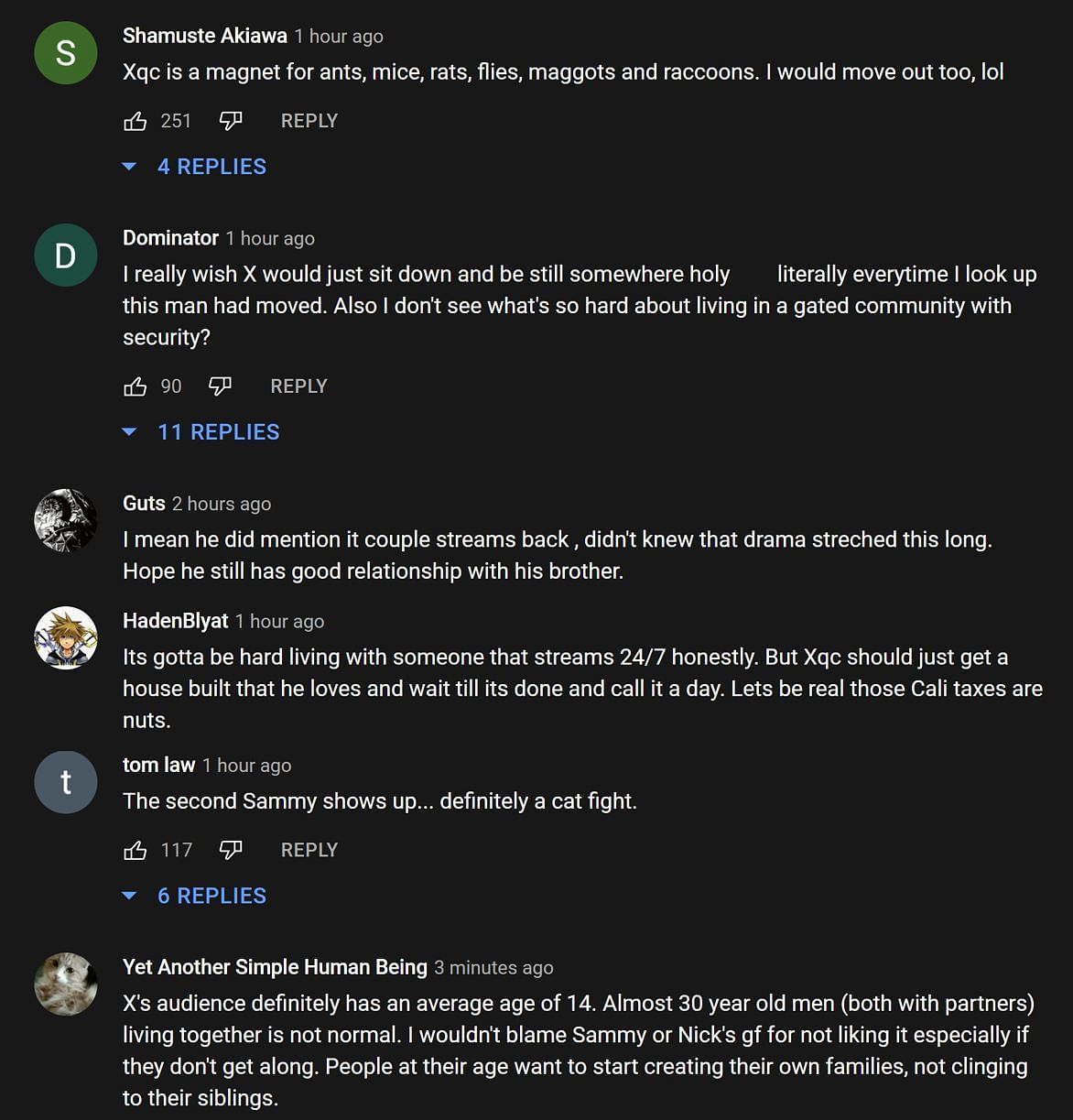 Fans in the YouTube comments section reacting to the streamer&#039;s story (Image via xQc Clips/YouTube)
