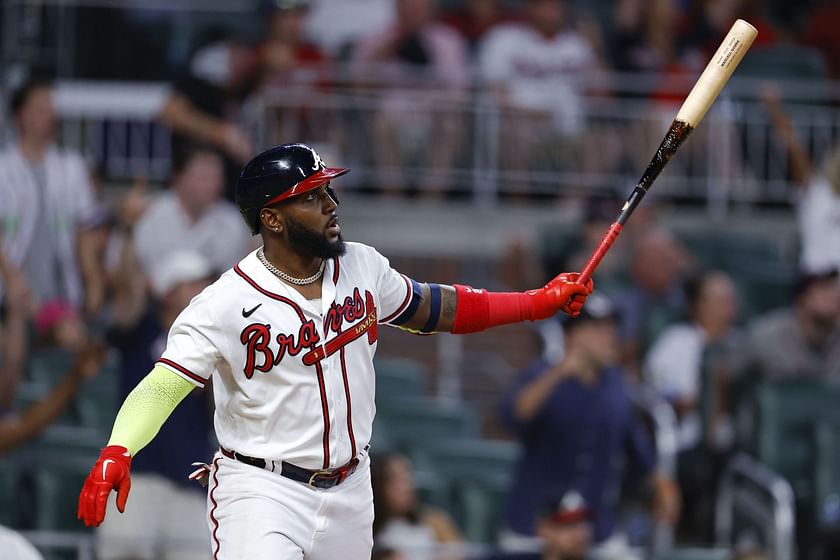 Atlanta Braves outfielder Marcell Ozuna bats during the MLB game