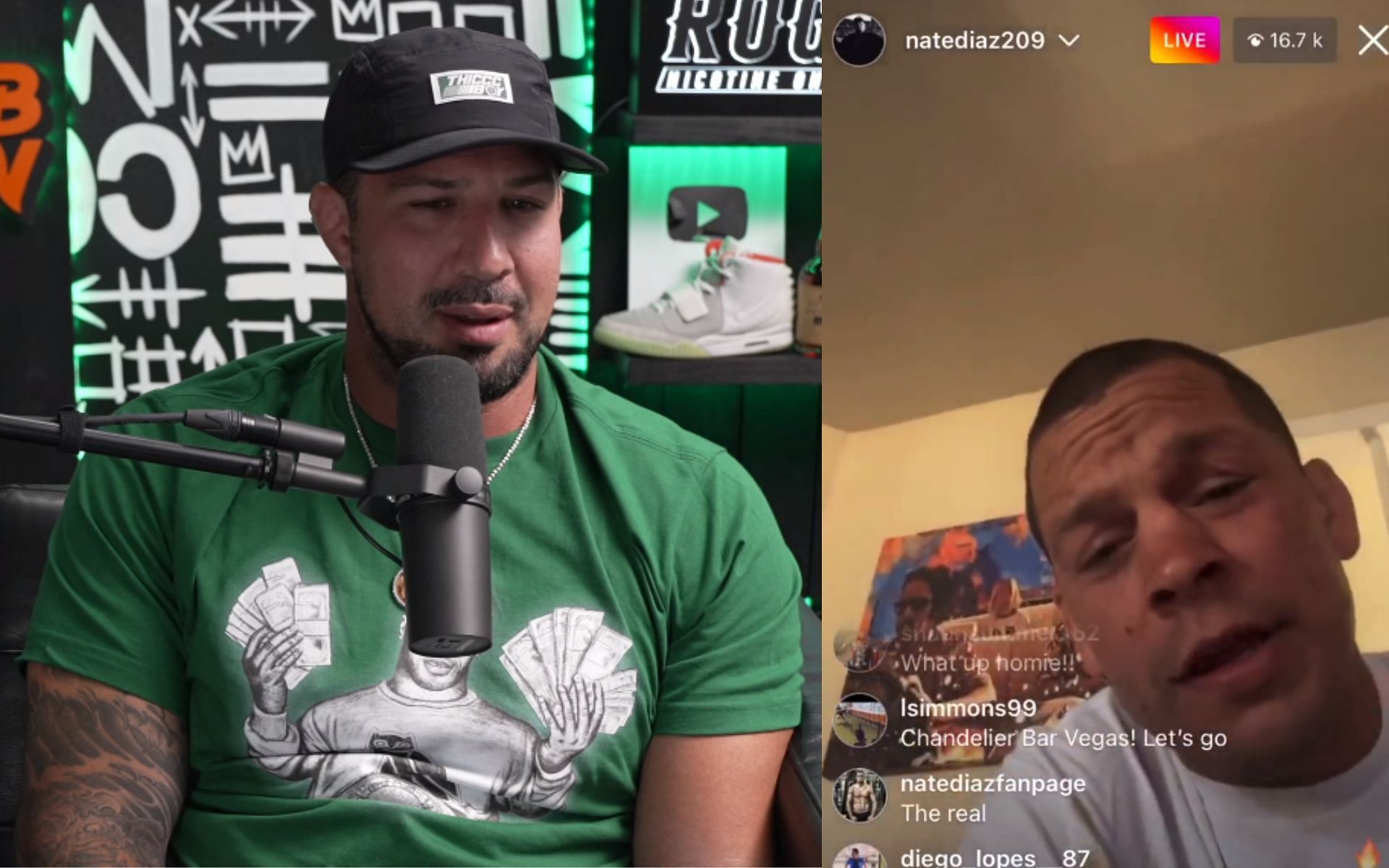 Brendan Schaub (left) and Nate Diaz (right). [Images courtesy: left image from YouTube Thiccc Boy and right image from Instagram @natediaz209]