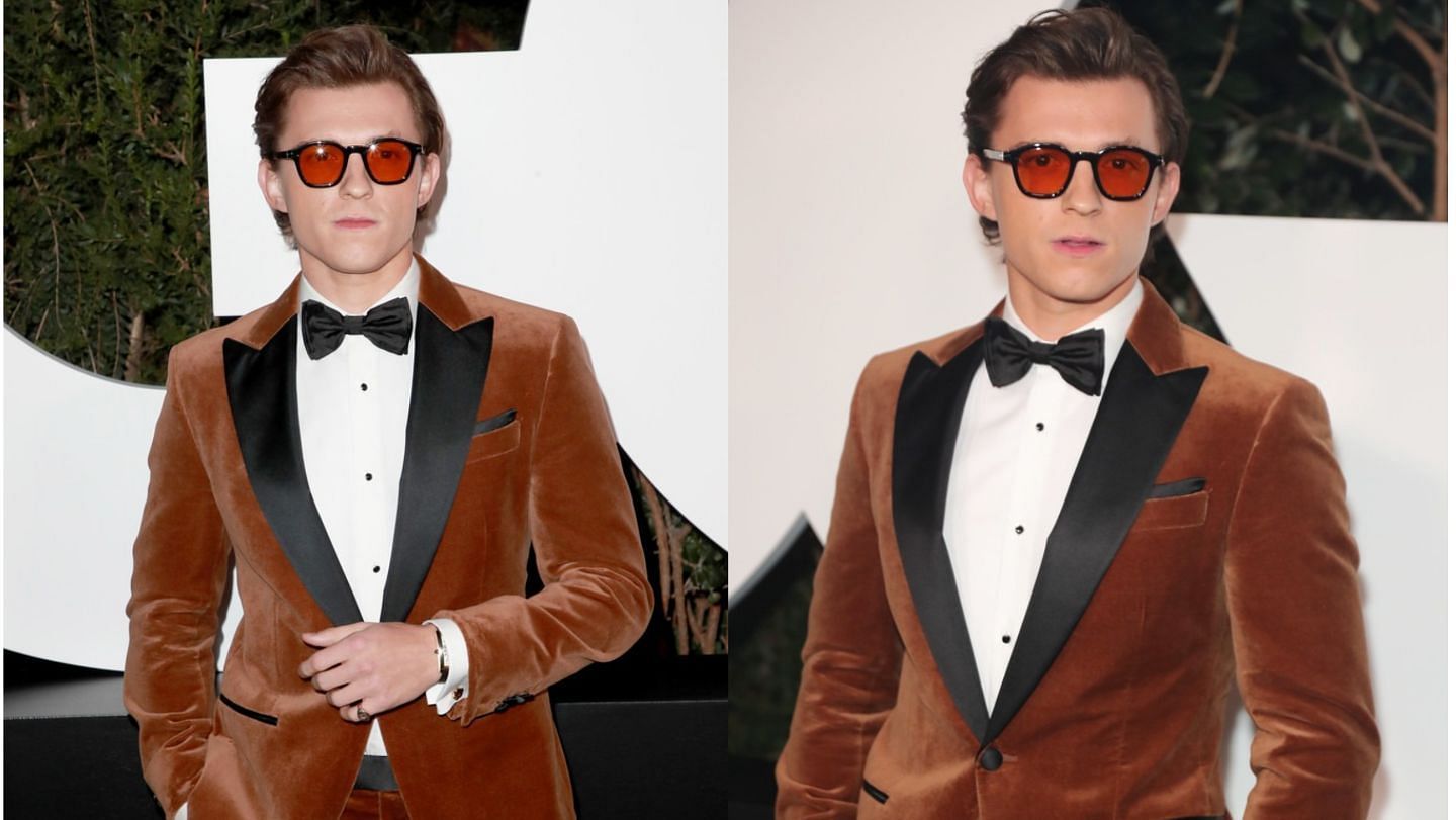 Tom Holland at the 2021 GQ Men of the Year Party (Image via Joe Scarnici/Getty Images, and Leon Bennett/Getty Images)