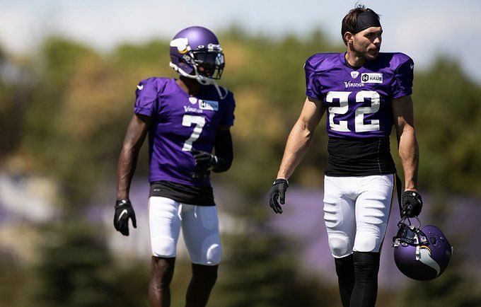 November 18, 2018: Chicago, Illinois, U.S. - Vikings #22 Harrison Smith  celebrates his tackle during the NFL