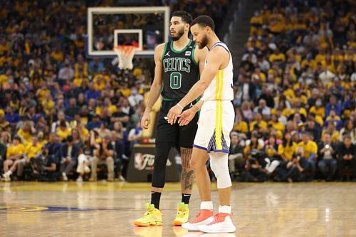 Steph Curry of the Golden State Warriors and Jayson Tatum of the Boston Celtics in the 2022 NBA Finals