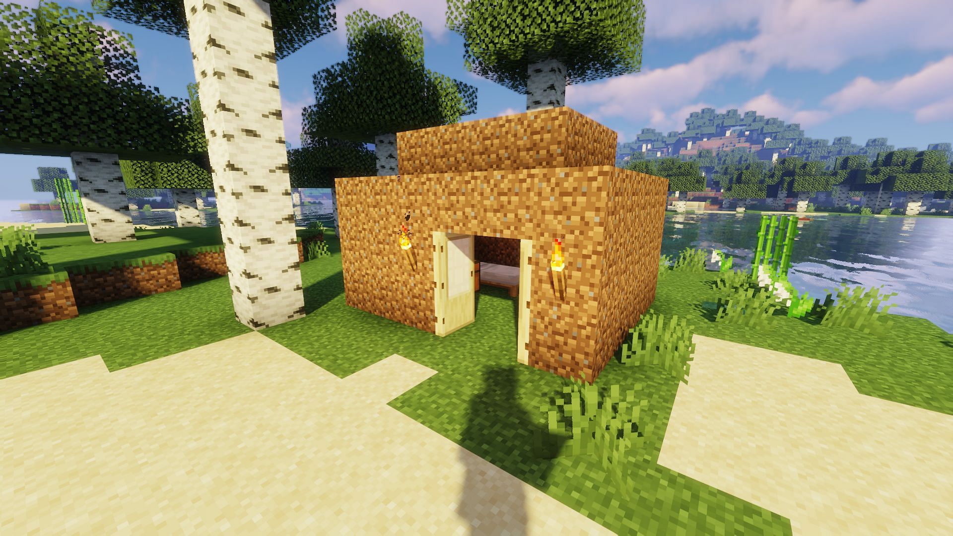 A basic dirt hut that players could make during their first day (Image via Minecraft)