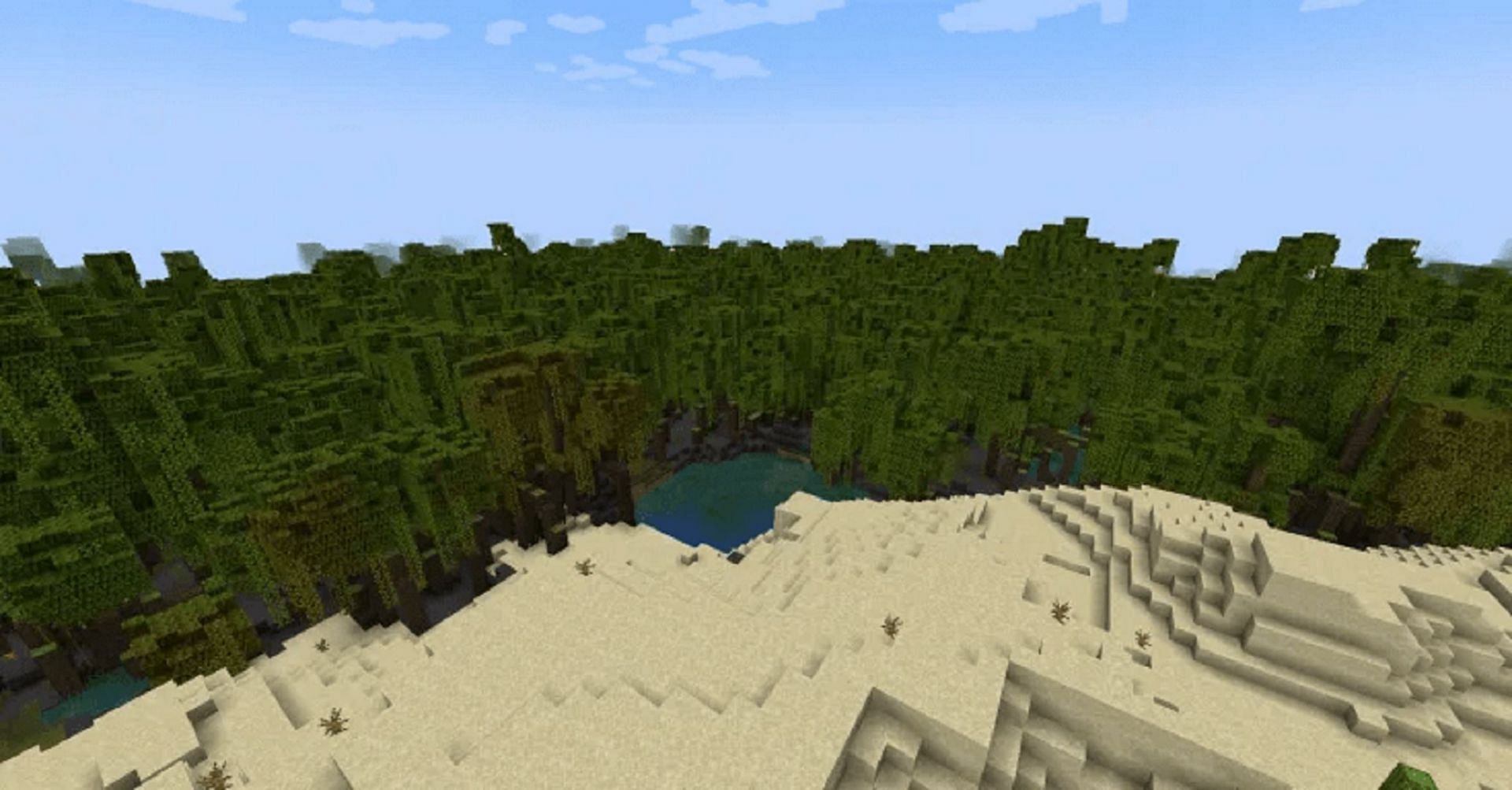A large mangrove swamp awaits players in this seed&#039;s spawn (Image via Mojang)