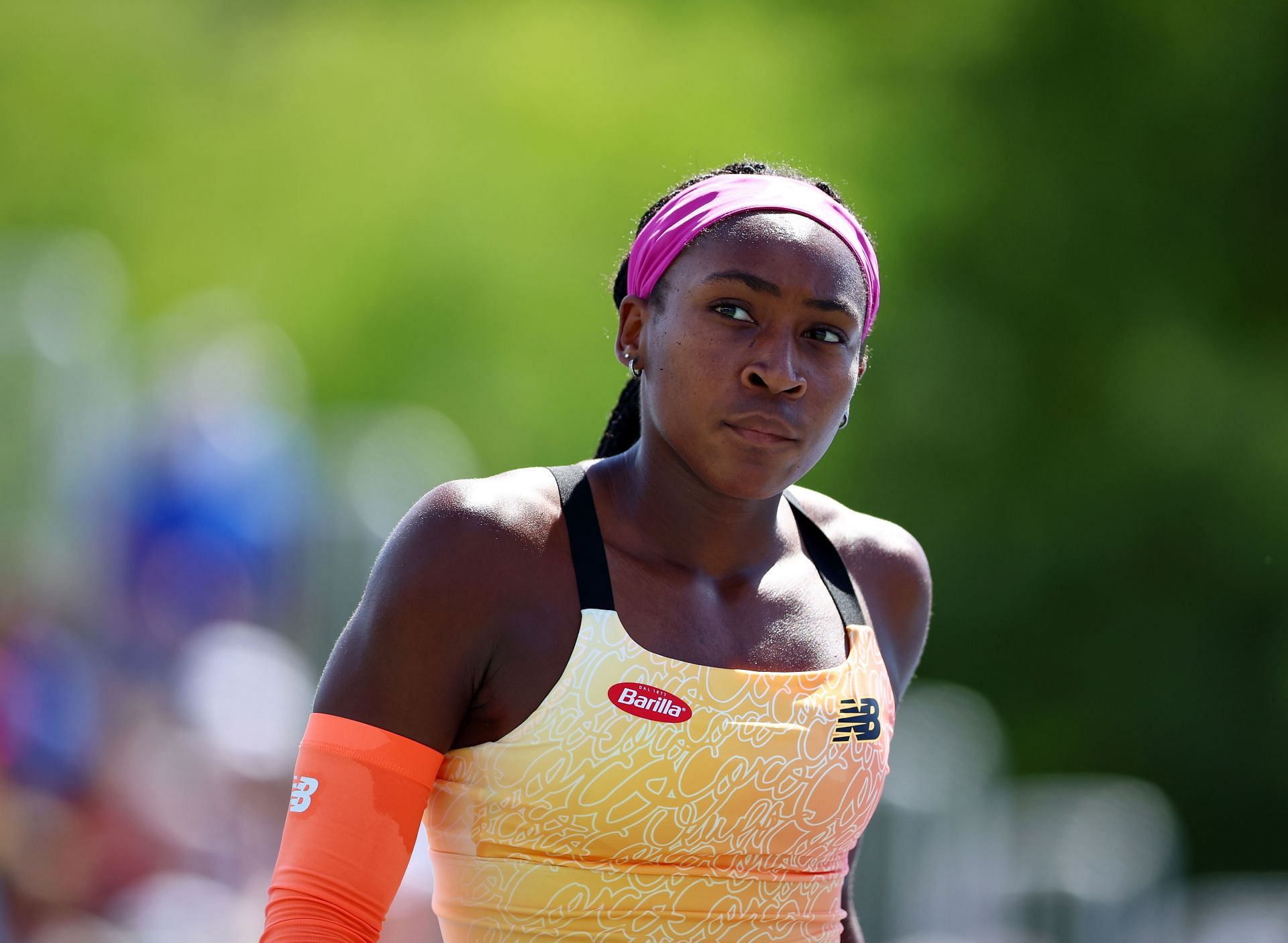 Coco Gauff practicing at the 2022 National Bank Open in Toronto