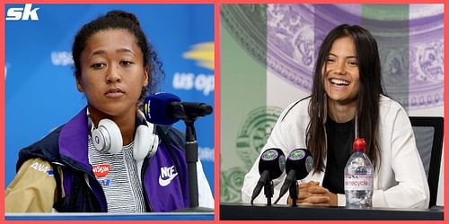 Naomi Osaka (L) and Emma Raducanu react to fans' messages.