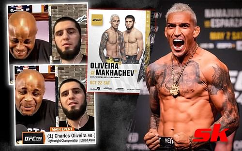 Fans seem miffed with Daniel Cormier's reaction to Islam Makhachev trolling Charles Oliveira [Oliveira image via @charlesdobronx on Instagram | UFC 280 poster via @ufc on Instagram | other images via @espnmma on Instagram]