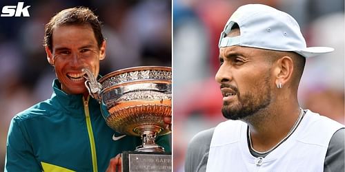 Nick Kyrgios (R) has never beaten Rafael Nadal on clay 