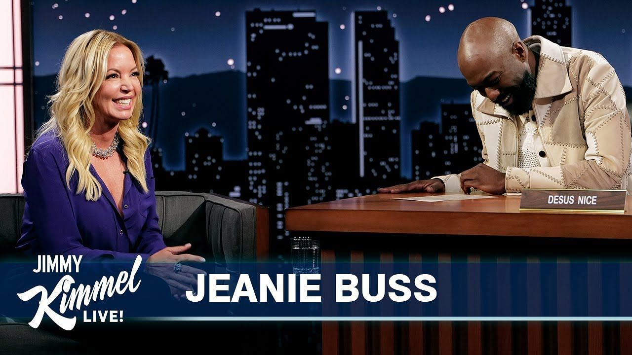 Jeanie Buss laughed herself during the Jimmy Kimmel Live! [Photo: News Feed Plus]