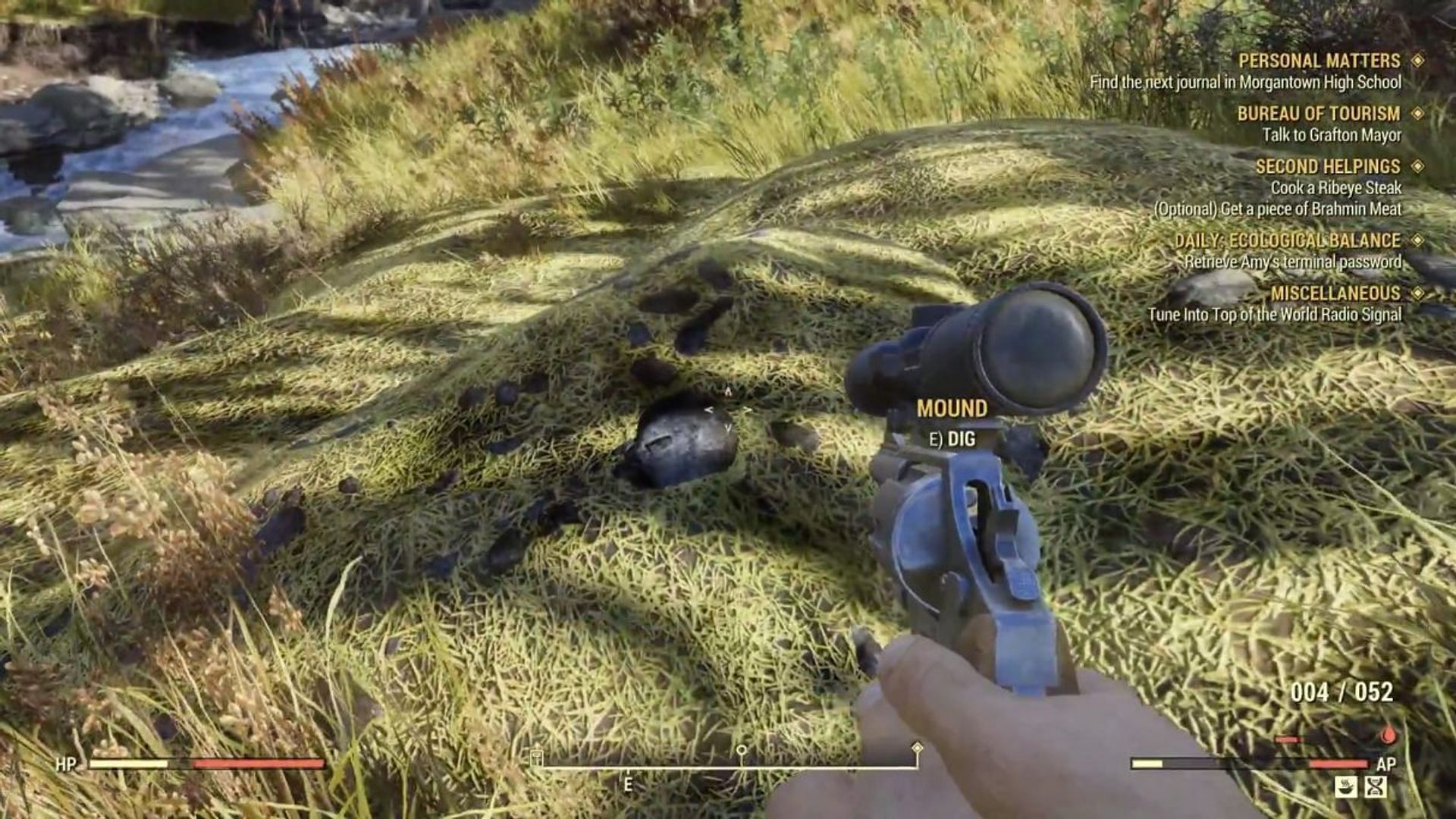 A player who has discovered a treasure mound in Fallout 76 (Image via Bethesda)