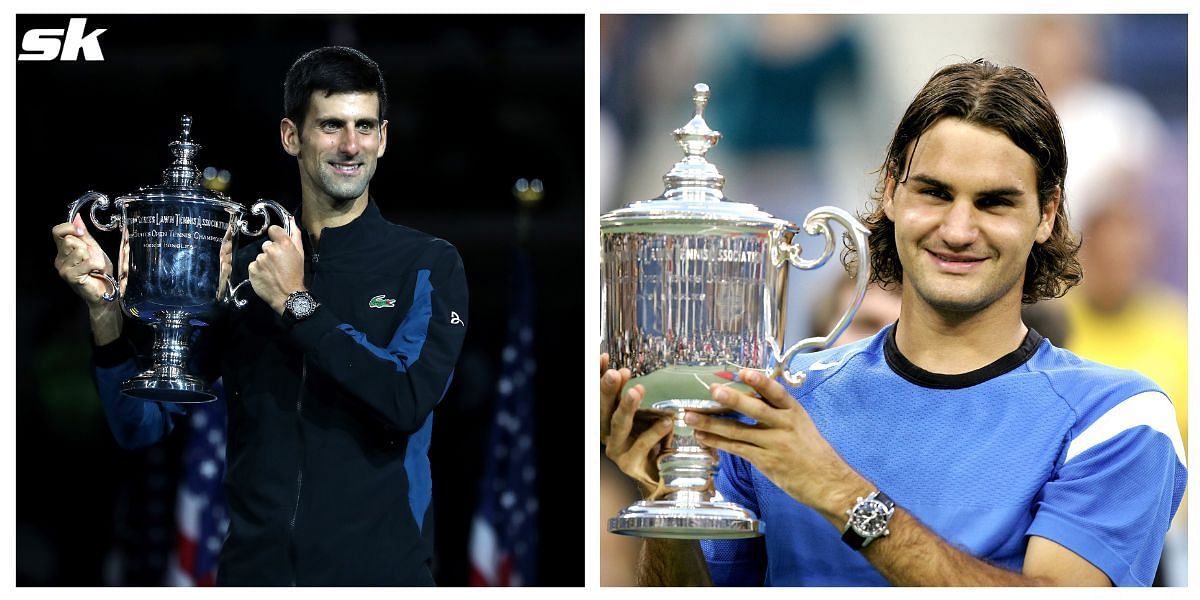 Roger Federer (right) and Novak Djokovic will be conspicuous by their absence at the US Open this year.