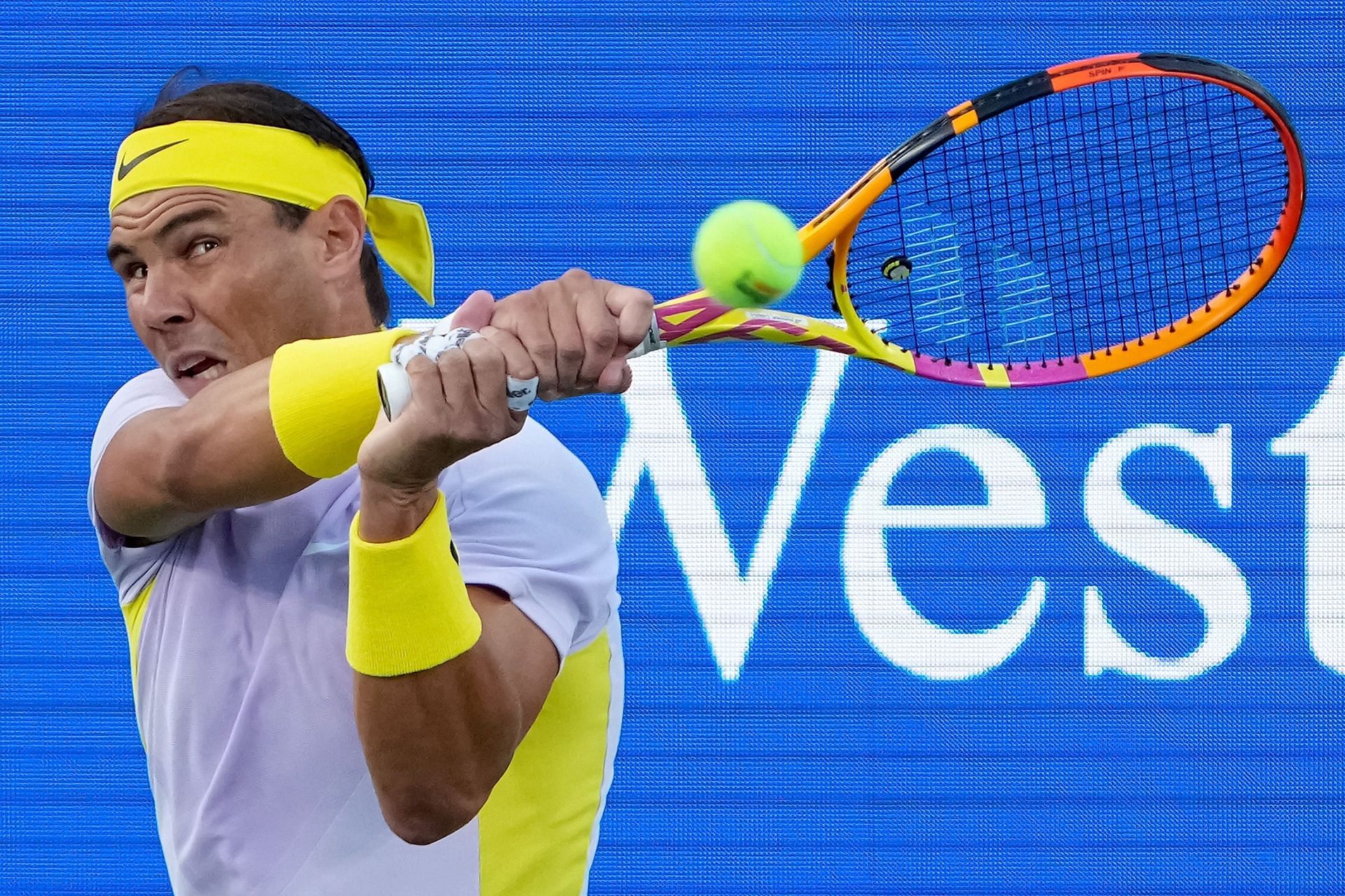 Rafael Nadal strikes the ball during his second round match against eventual champion Borna Coric in Cincinnati last week.