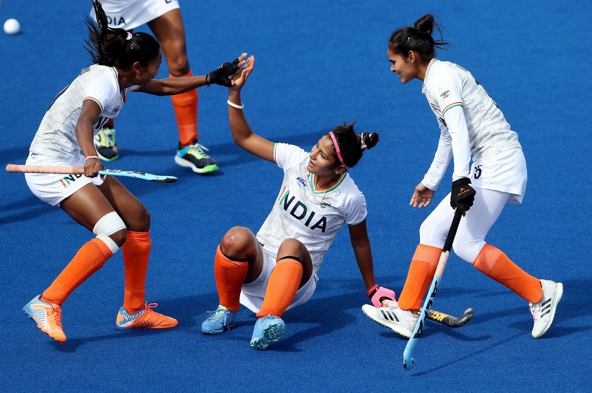 Indian women&#039;s hockey team celebrate a goal in CWG 2022. (PC: Getty Images)