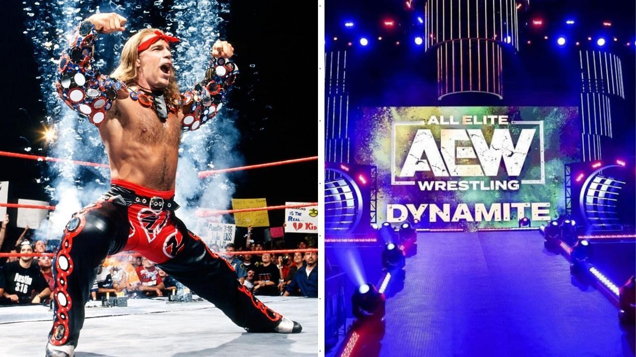 WWE Hall of Famer Shawn Michaels (left) and AEW stage (right).