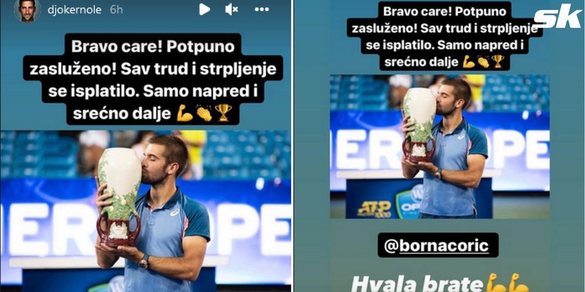 Screenshot of Novak Djokovic and Borna Coric&#039;s stories.