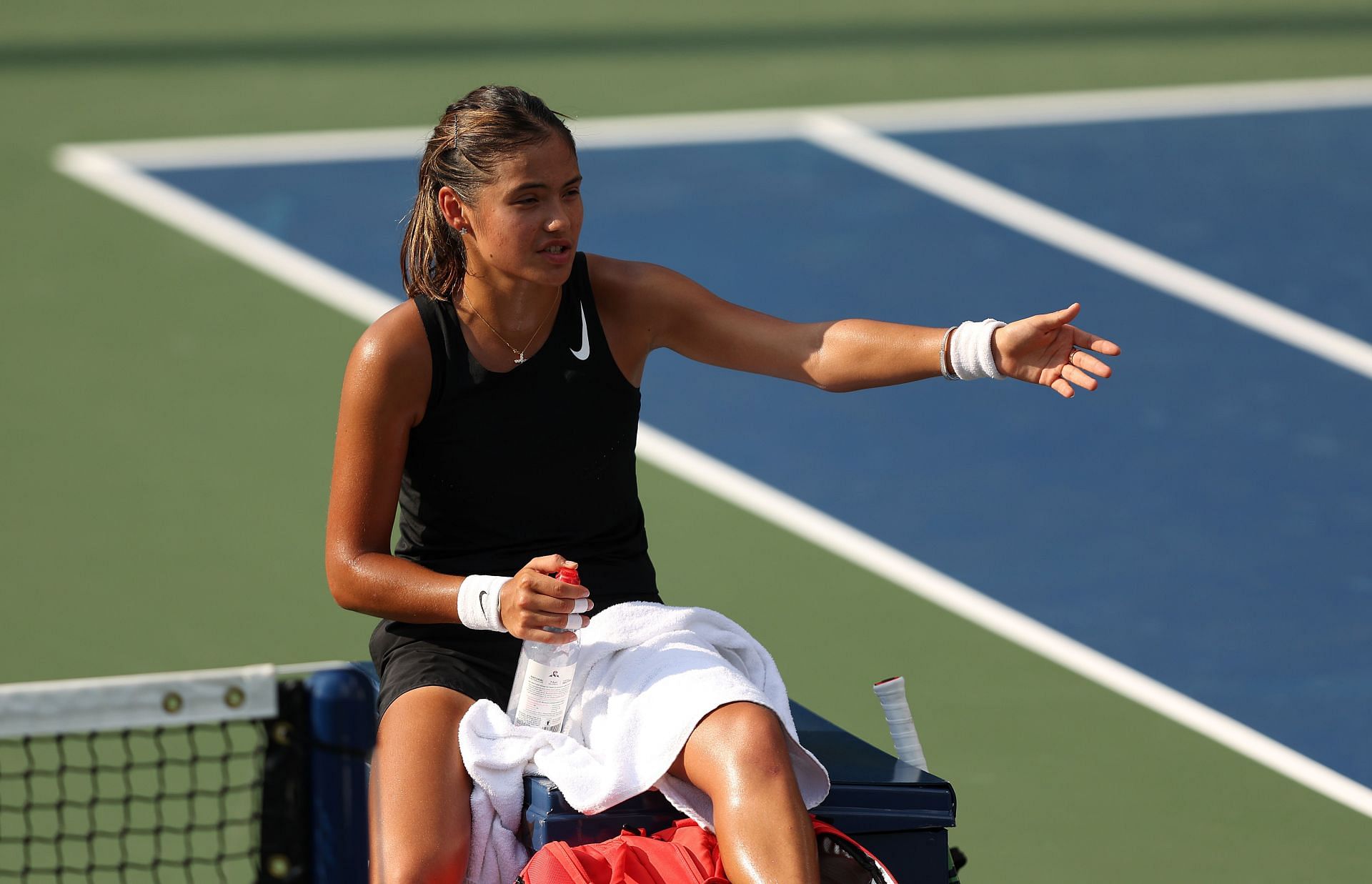 Emma Raducanu practicing ahead of the US Open
