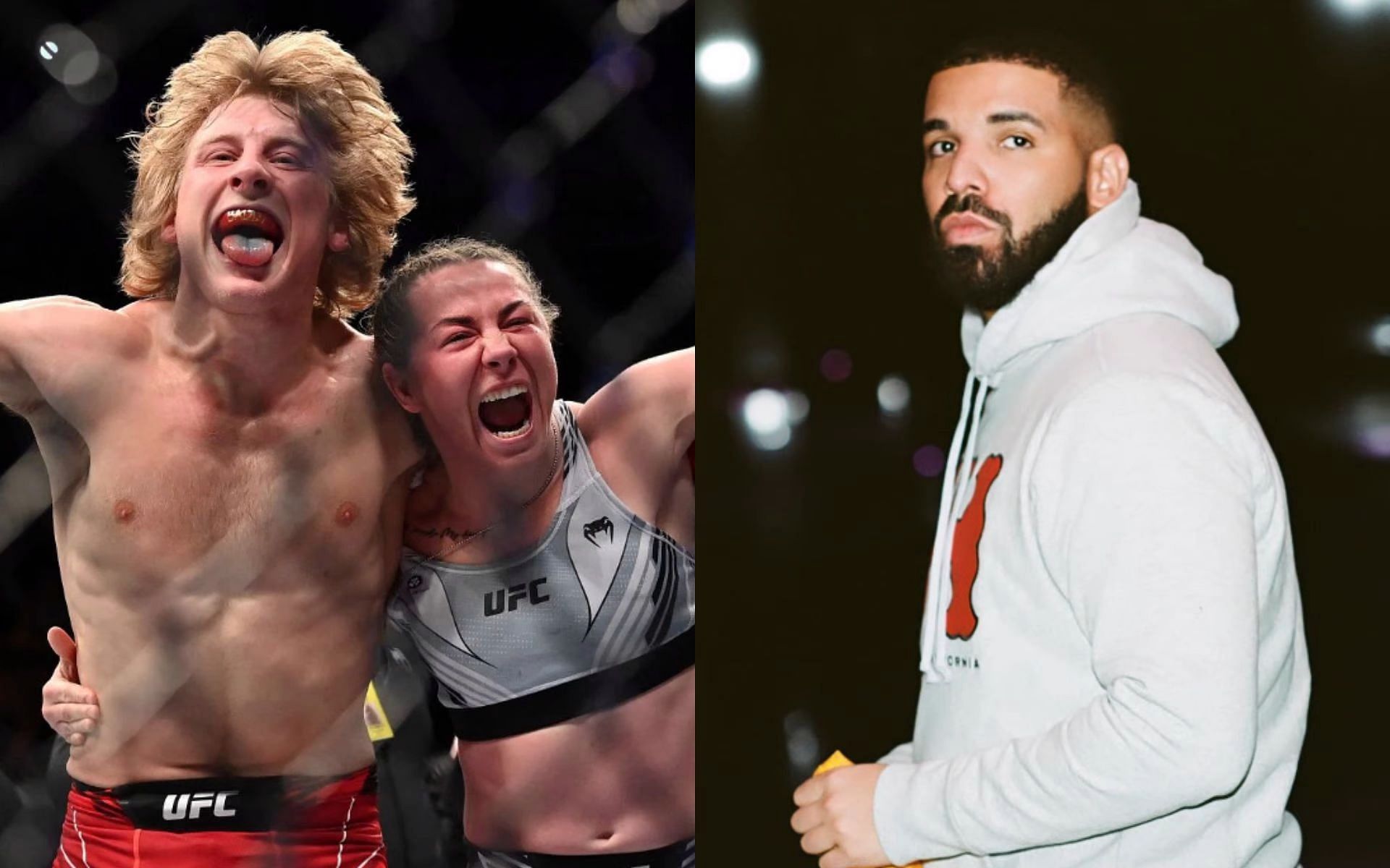 Paddy Pimblett and Molly McCann (left), Drake (right) [Image credit: @champagnepapi on Instagram]
