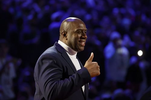 Magic Johnson introduced as part of the NBA 75th Anniversary Team during the 2022 NBA All-Star Game.