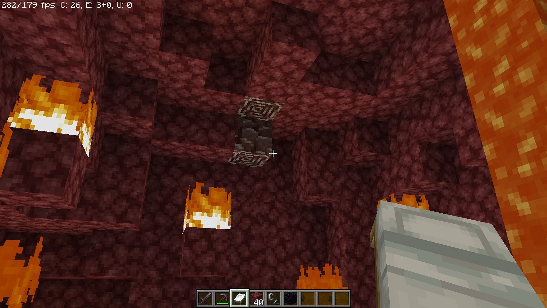 A few Ancient Debris blocks exposed after a bed explosion in Minecraft (Image via Mojang)