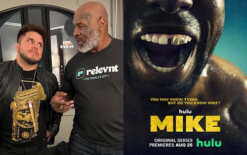 Henry Cejudo and Mike Tyson (L) (via @henry_cejudo on Instagram), Mike series poster (R) (via @hulu on Twitter)