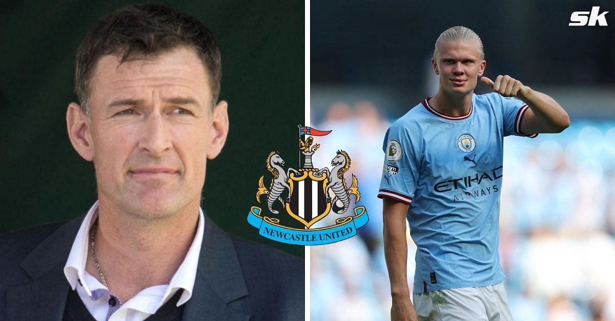 [L-to-R] Chris Sutton and Manchester City forward Erling Haaland.