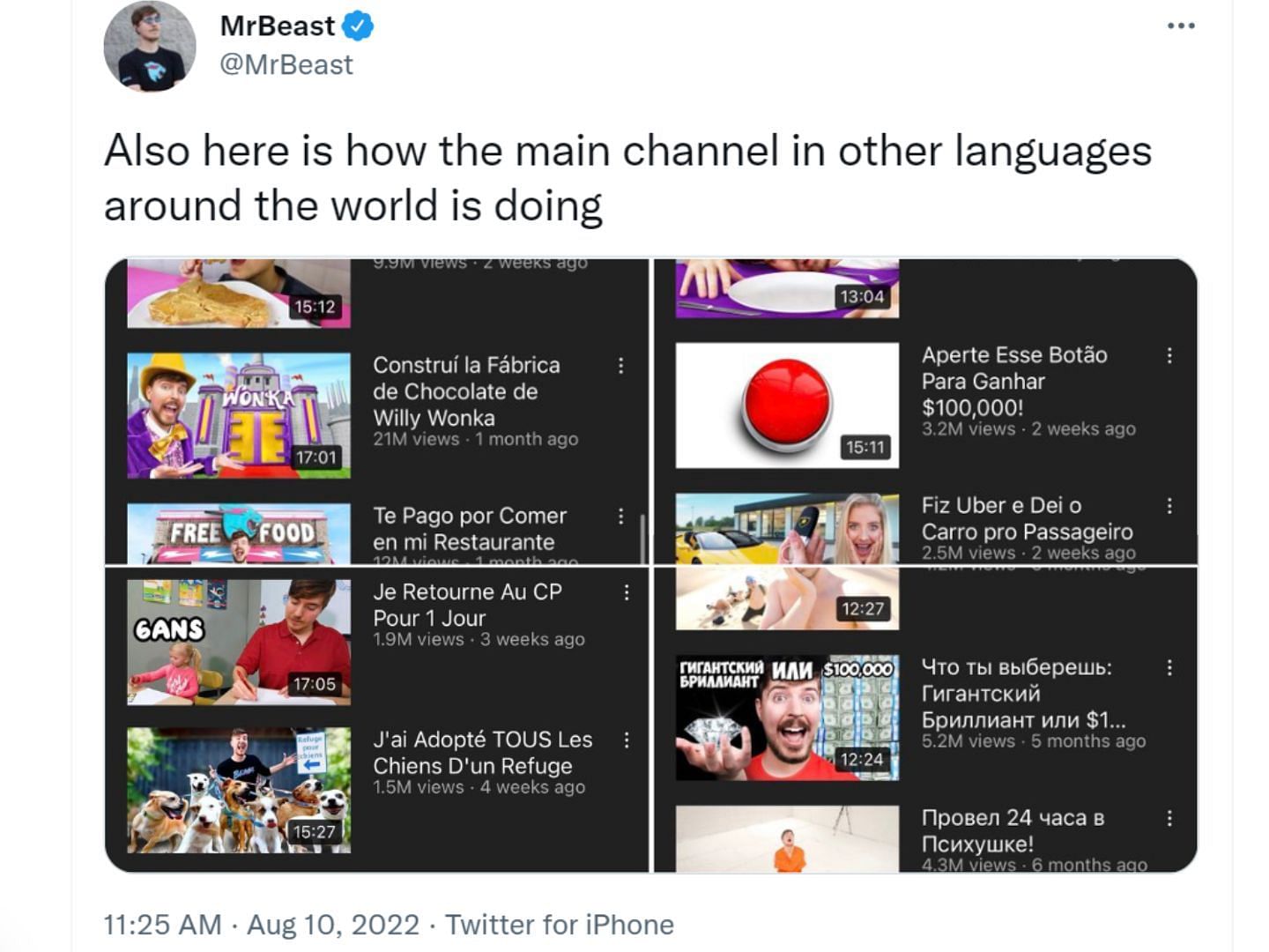 MrBeast&#039;s language channels doing well (Image via MrBeast/Twitter)