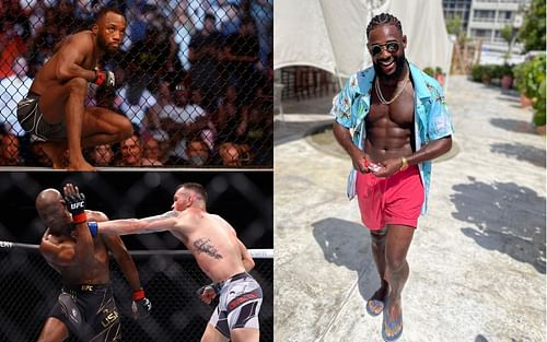 Leon Edwards (Top Left), Kamaru Usman vs. Colby Covington 2 (Bottom Left), and Aljamain Sterling (Right) (Images courtesy of Getty and @funkmastermma Instagram)