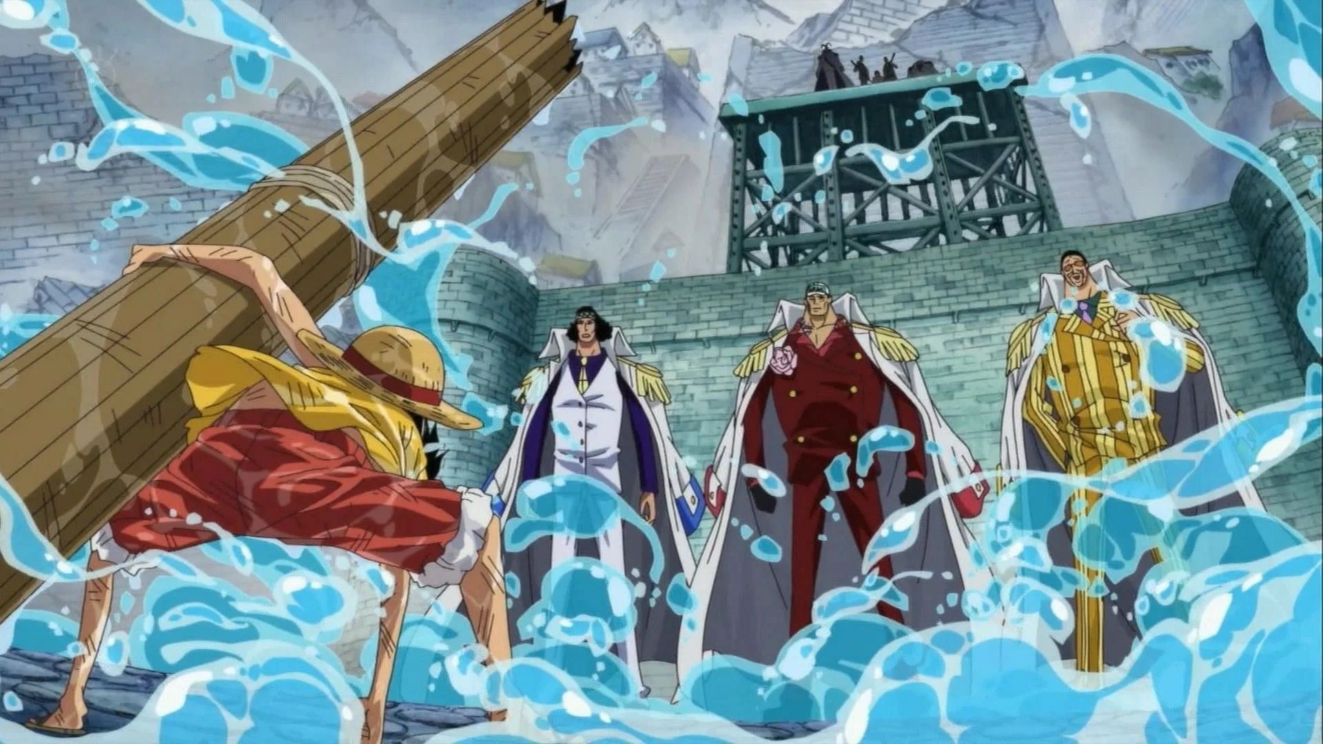 Luffy facing three Admirals (Image via Toei Animation)