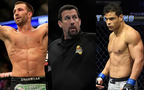 From left to right: Luke Rockhold, John McCarthy, and Paulo Costa [ Image credits: UFC.com and Josh Hedges/Zuffa LLC ]