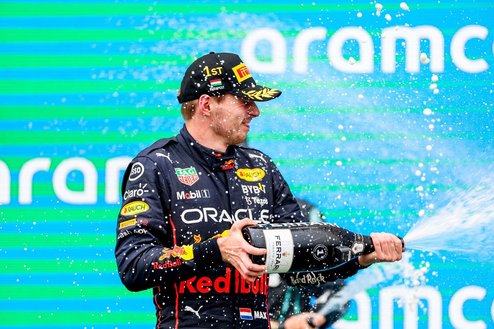 Max Verstappen celebrates finishing in first position during the F1 Grand Prix of Hungary. (Photo by Peter Fox/Getty Images)