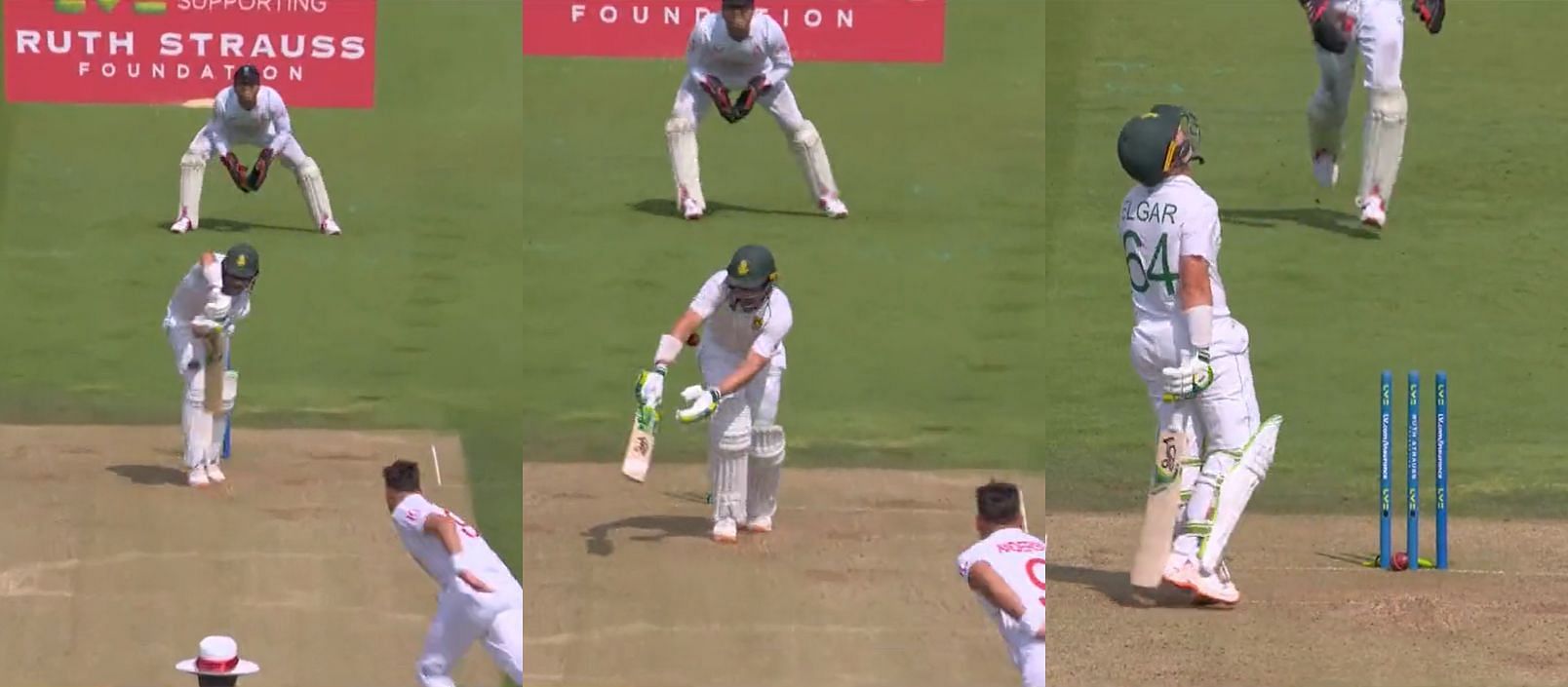 Screenshots of Dean Elgar&rsquo;s wicket on Day 2 of the Lord&rsquo;s Test. Credits/ ECB