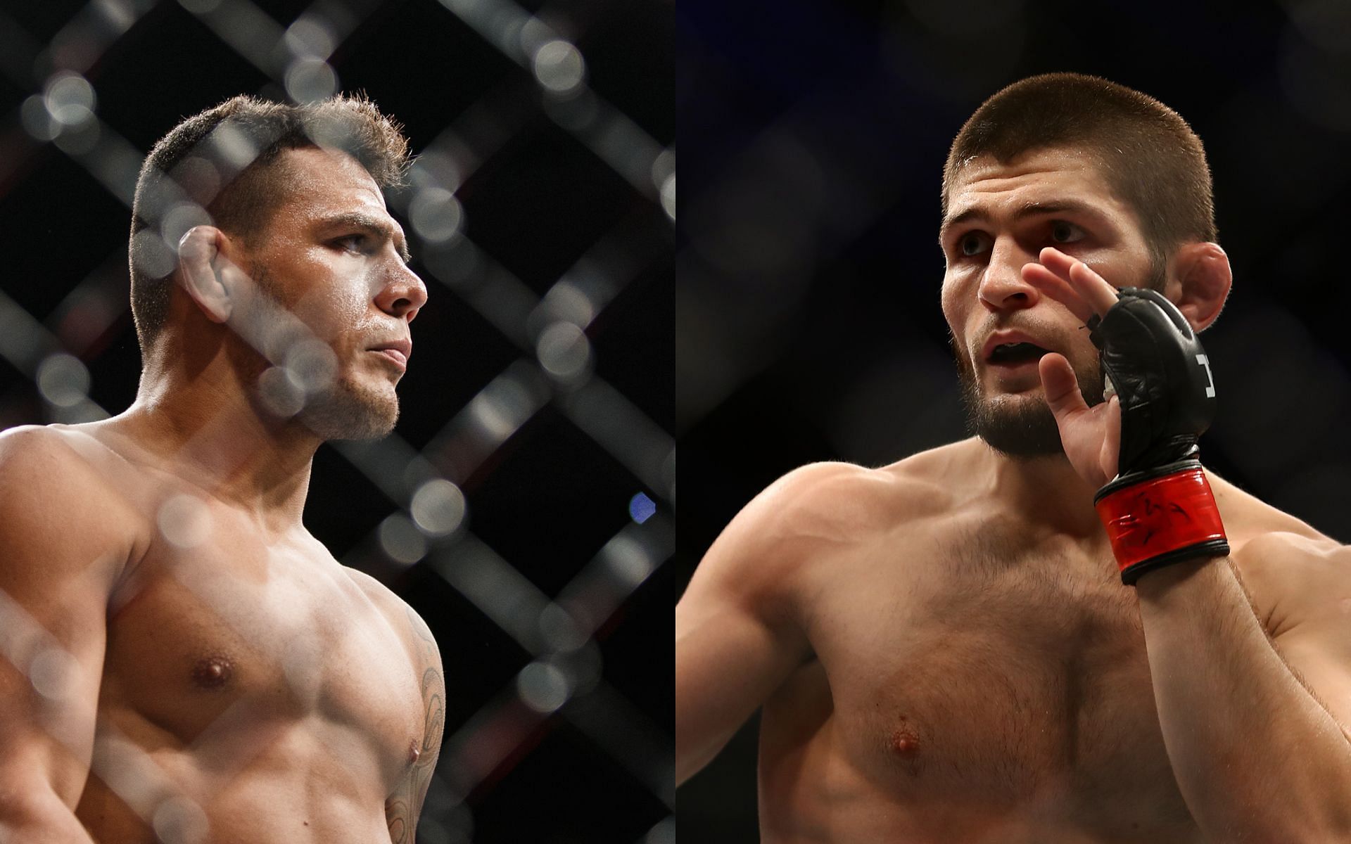 Rafael dos Anjos (L) believes he could have done with a better fight camp for his fight against Khabib Nurmagomedov (R) back in 2014