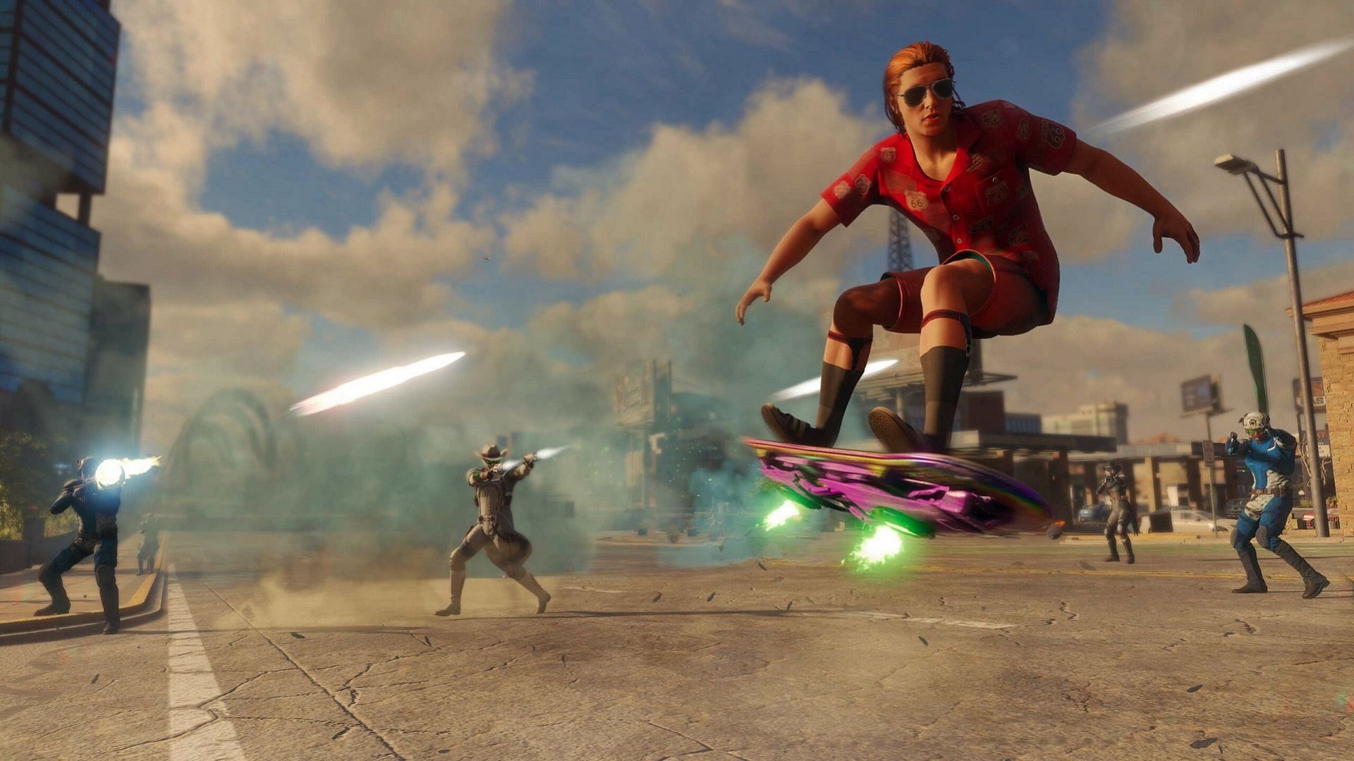 A character using a hoverboard in Saints Row (Image via Plaion)