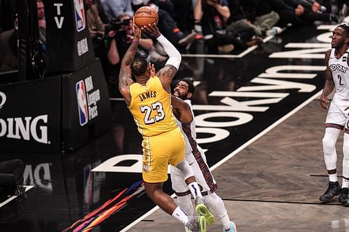 LeBron James of the LA Lakers against Kyrie Irving of the Brooklyn Nets