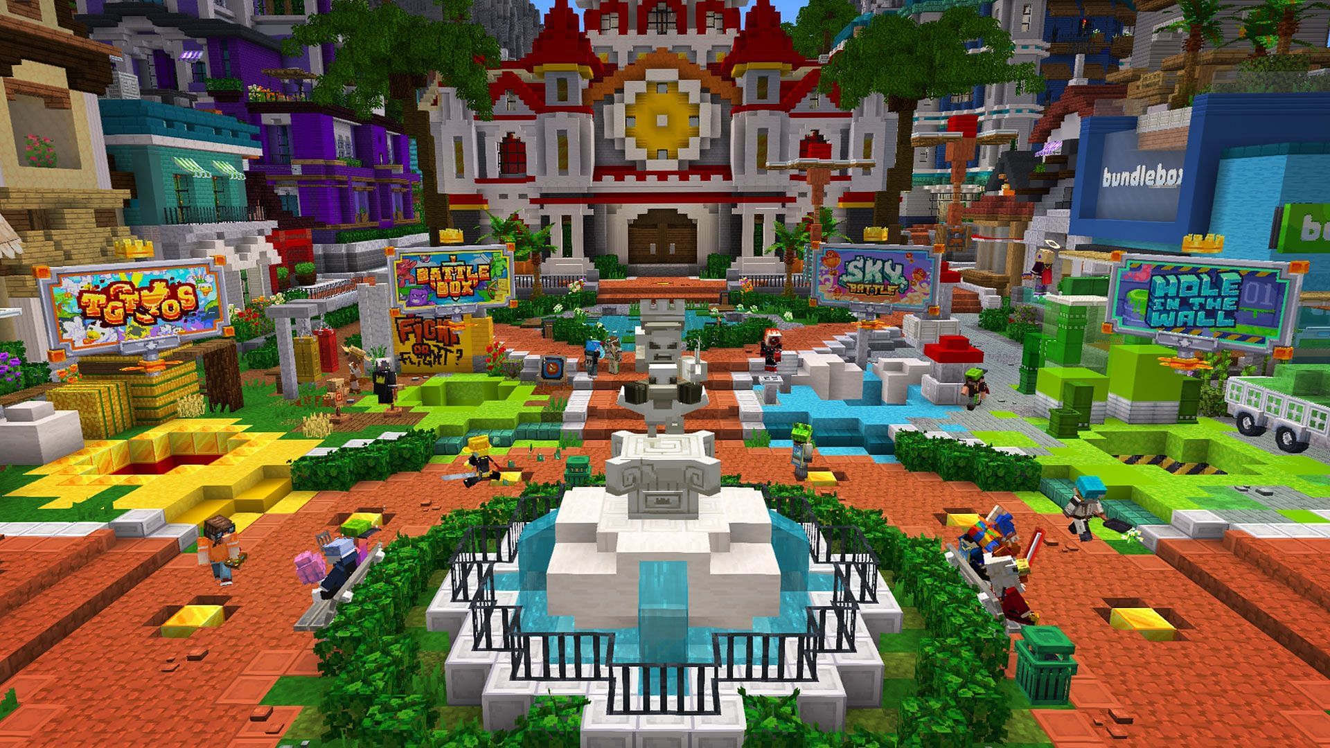 The hub area for the Minecraft Championship Island server (Image via MCC)