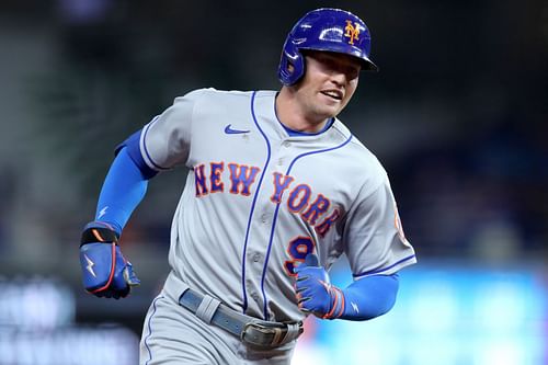 New York Mets v Miami Marlins. Brandon Nimmo trots the bases during a game in Miami