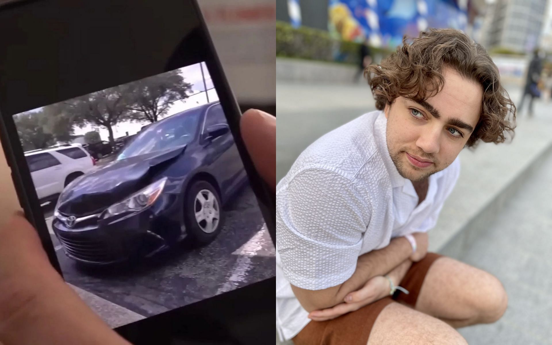 Mizkif crashes Emiru&#039;s car and then talks about it on stream (Image via Sportskeeda)