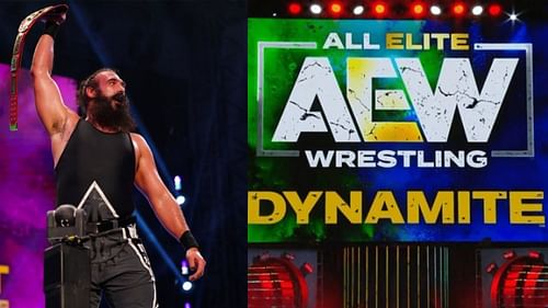 Brodie Lee (left); AEW Dynamite logo (right)