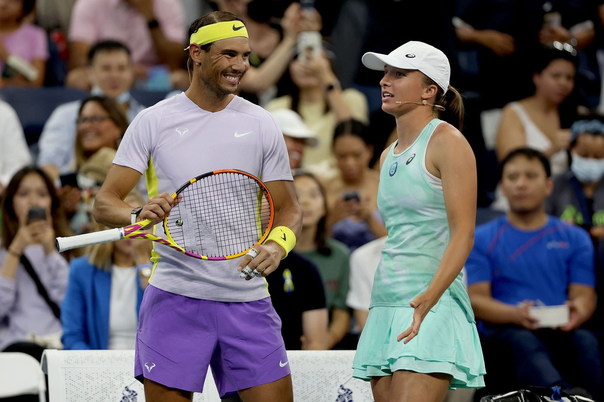 Rafael Nadal and Iga Swiatek at the Tennis Plays For Peace exhibition match at the US Open.