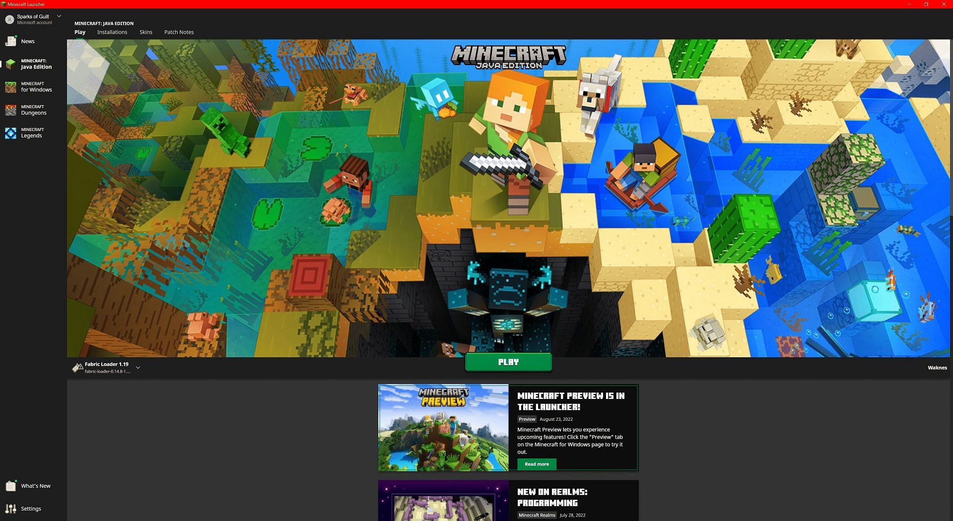 The Minecraft Launcher with a modded game installation (Image via Minecraft Launcher)