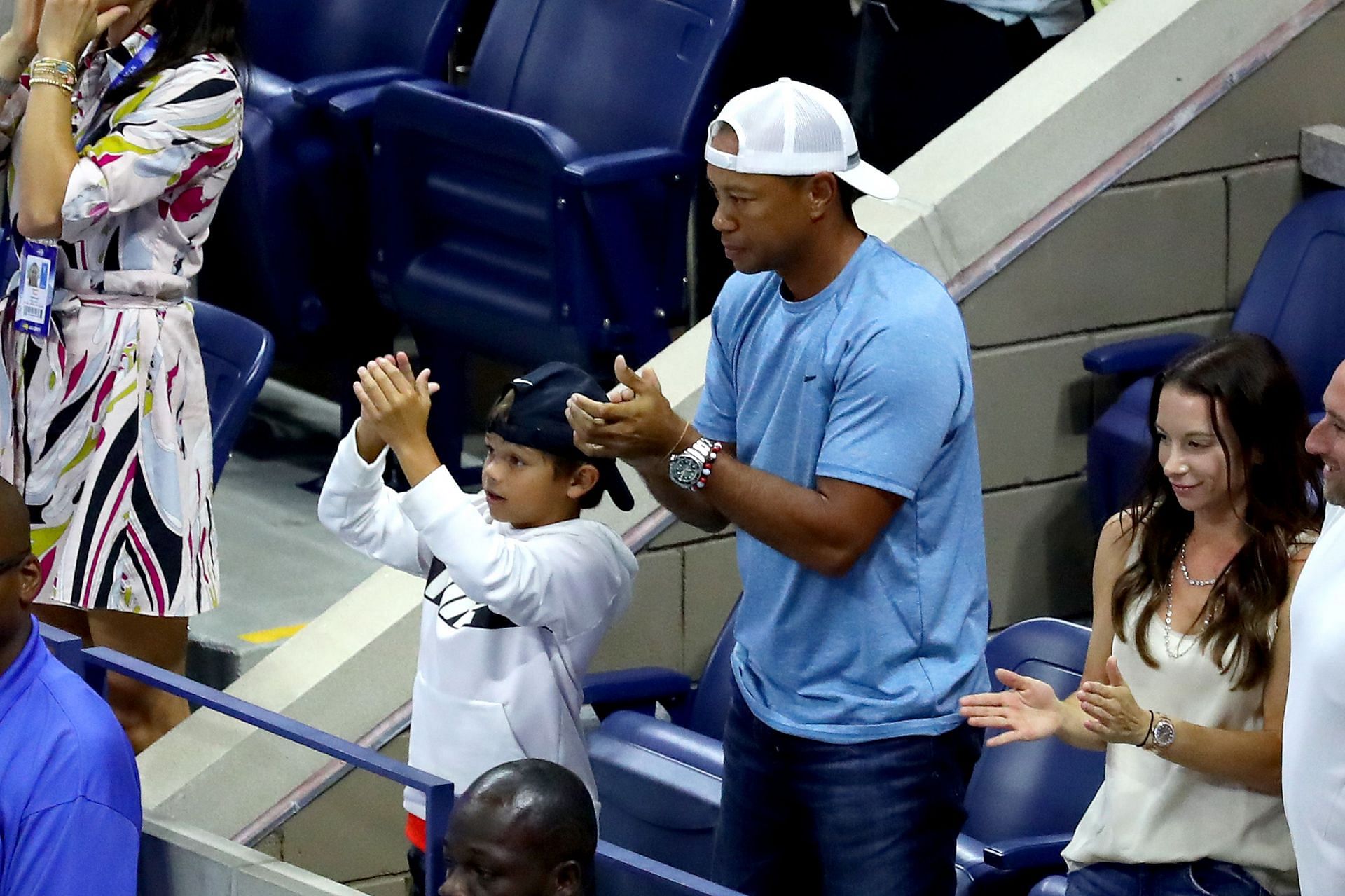 Tiger Woods watches Serena Williams play at the 2019 US Open