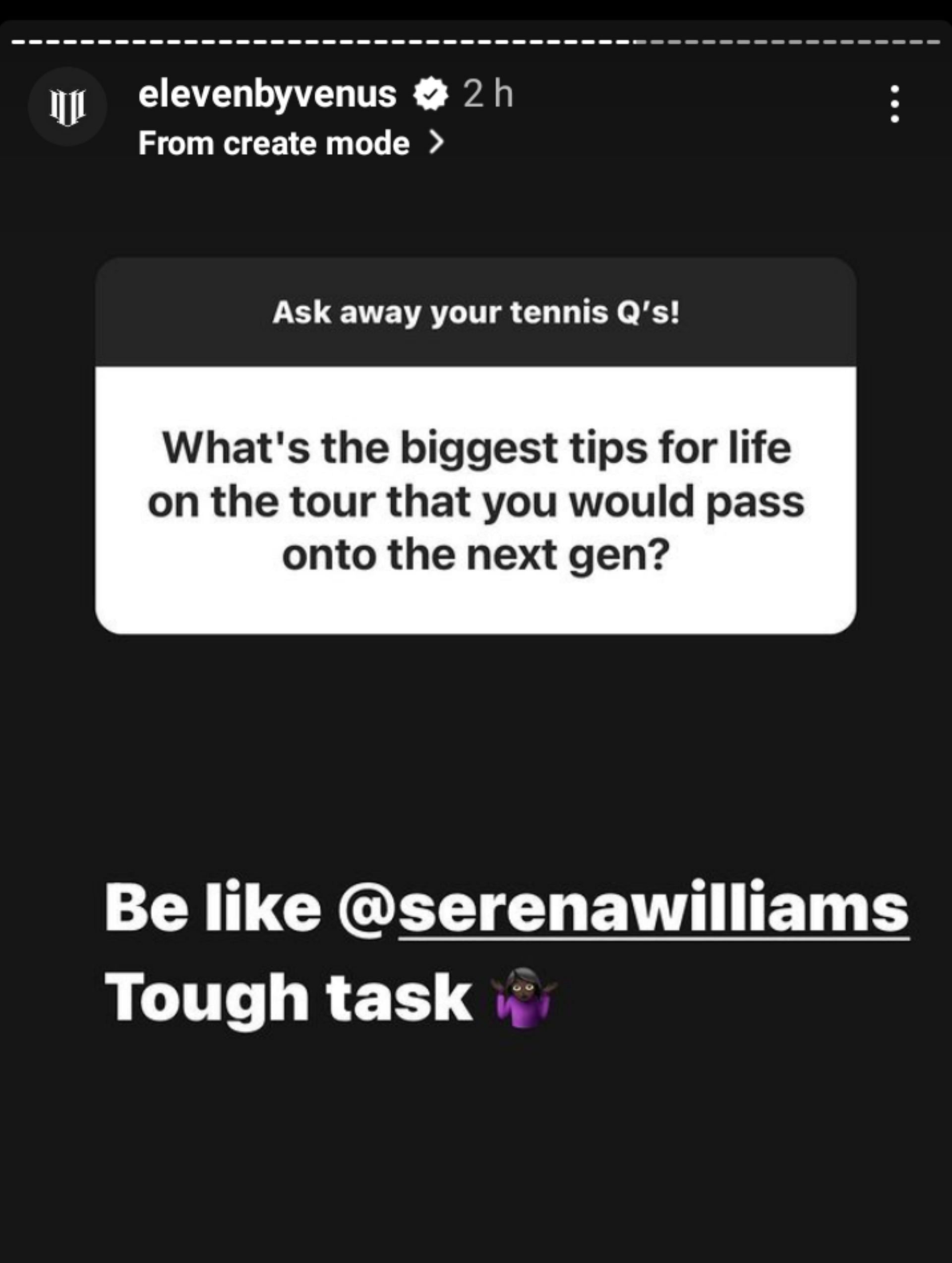 Venus Williams answered in Instagram stories.